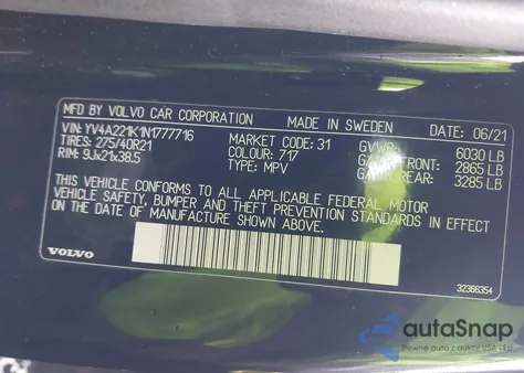 2022 Volvo Xc90 T6 Momentum 6 Passenger from USA, damaged, VIN YV4A221K1N1777716